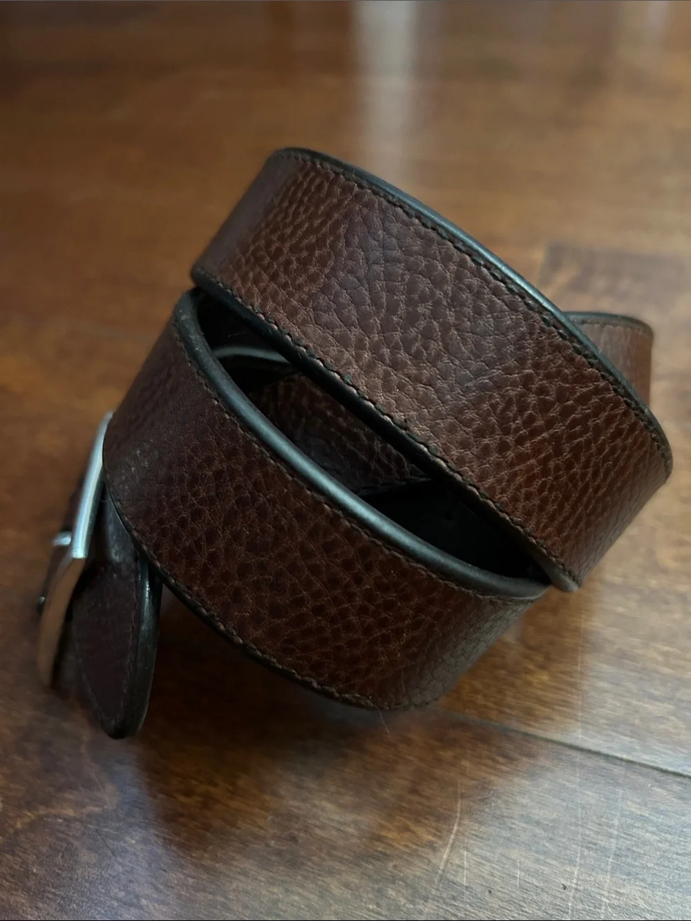 Polo Ralph Lauren Classic Men's Brown Pebbled Leather Belt with Silver Buckle